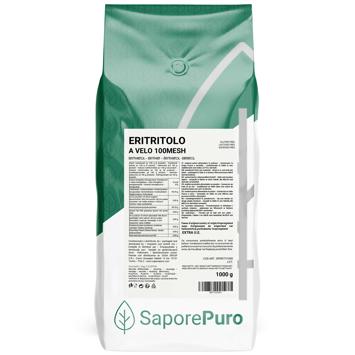 Erythritol Powder 100mesh - 1kg - 0kcal Sweetener - SaporePuro